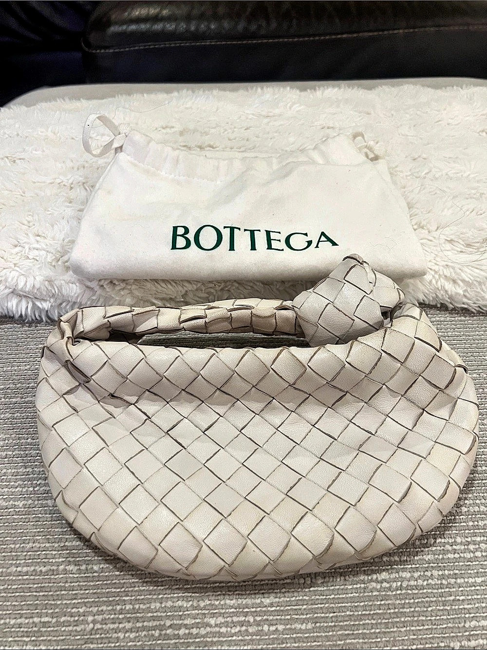 Bottega Veneta Mini Jodie Woven Shoulder Bag in Cream